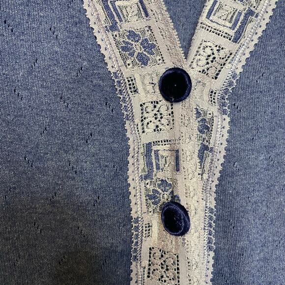Y2K Anonymous Purple Lace Trim Velvet Button Cardigan Lightweight Fairy - Picture 2 of 8